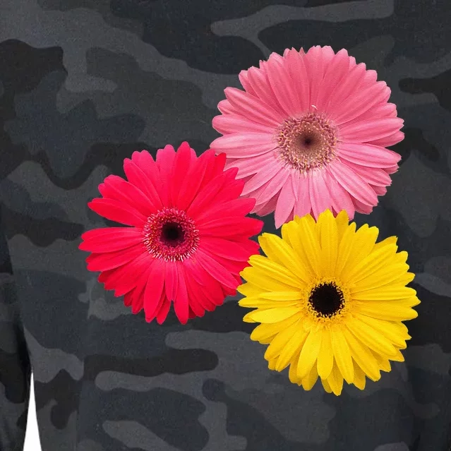 blooming gerbera flower daisies gerberas daisy flowery Cropped Pullover Crew