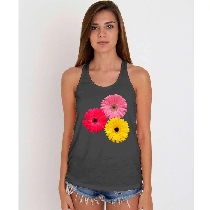 blooming gerbera flower daisies gerberas daisy flowery Women's Knotted Racerback Tank