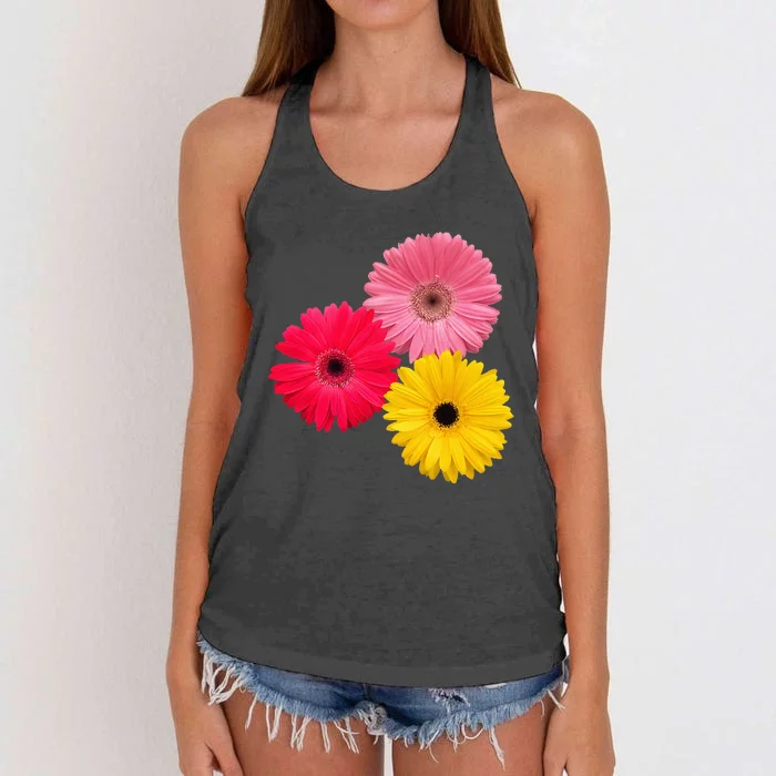 blooming gerbera flower daisies gerberas daisy flowery Women's Knotted Racerback Tank