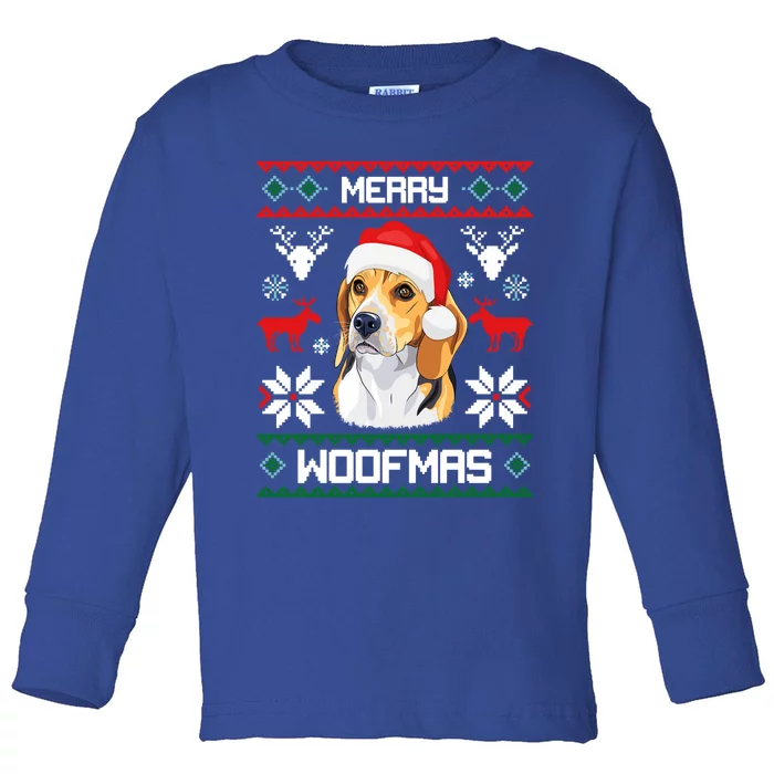 Beagle Gift For Merry Christmas Woofmas Clothes Ugly Funny Gift Toddler Long Sleeve Shirt