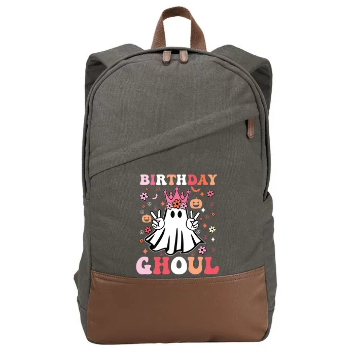 Birthday Ghoul Floral Ghost Girl Groovy Halloween Party Cotton Canvas Backpack