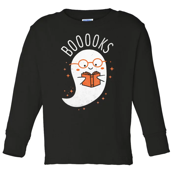 Booooks Ghost Funny Halloween Teacher Book Library Reading Toddler Long Sleeve Shirt