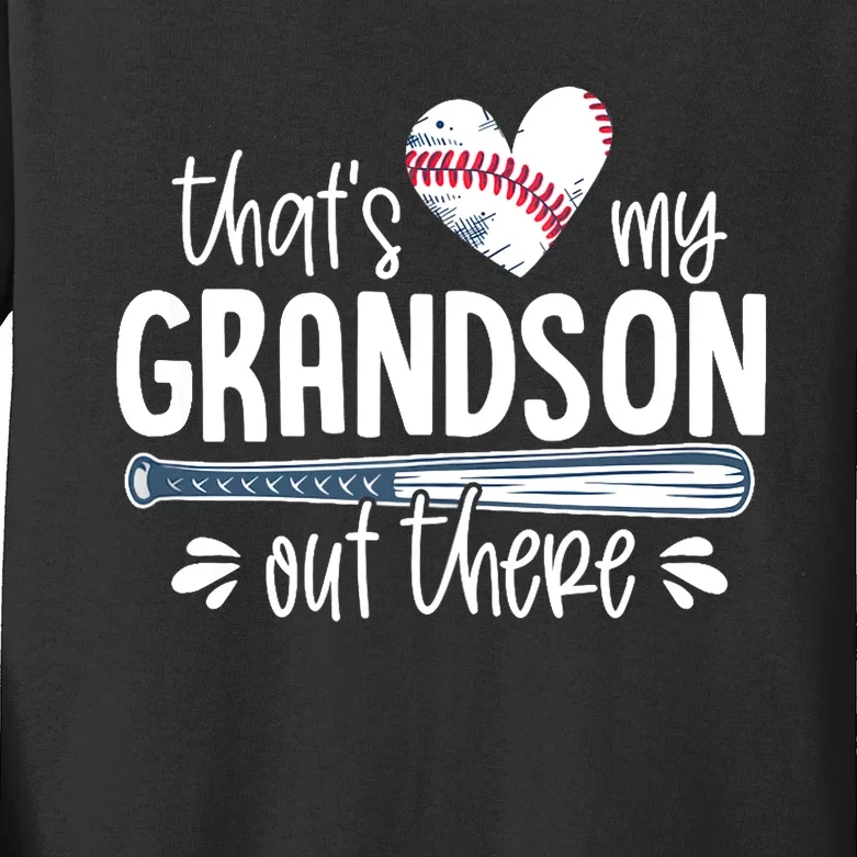 Baseball Gift for Grandparents That's My Grandson Out There Kids Long Sleeve Shirt