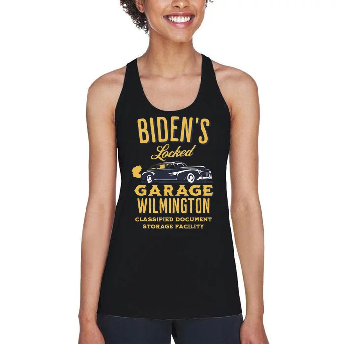 Biden's Garage Funny Anti-Biden Political Joke Garage Sign Women's Racerback Tank