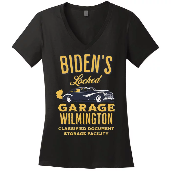 Biden's Garage Funny Anti-Biden Political Joke Garage Sign Women's V-Neck T-Shirt