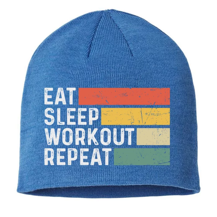 Bodybuilder Gym Funny Vintage Cute Gift Eat Sleep Workout Repeat Gift 8 1/2in Sustainable Knit Beanie