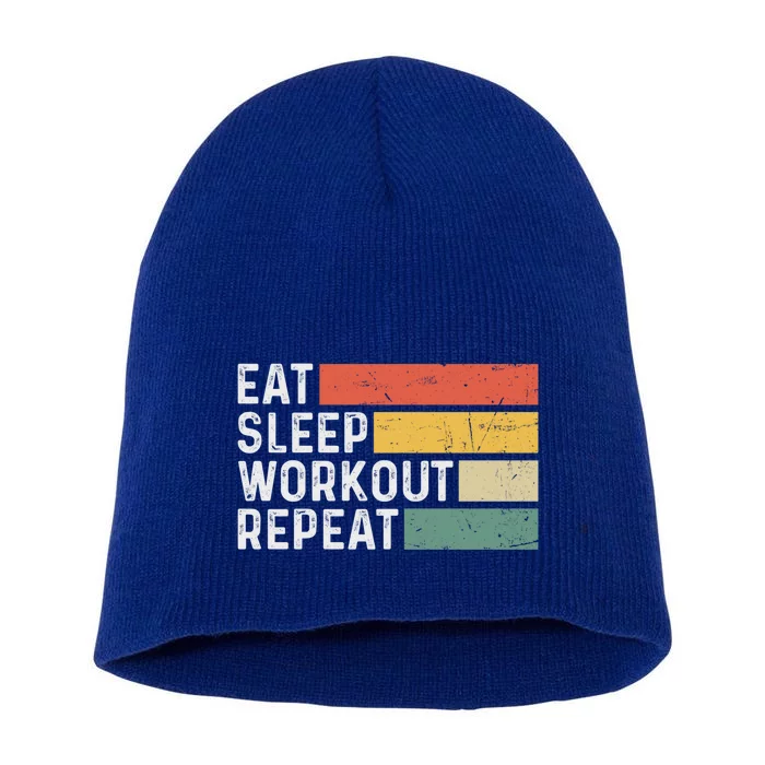 Bodybuilder Gym Funny Vintage Cute Gift Eat Sleep Workout Repeat Gift Short Acrylic Beanie