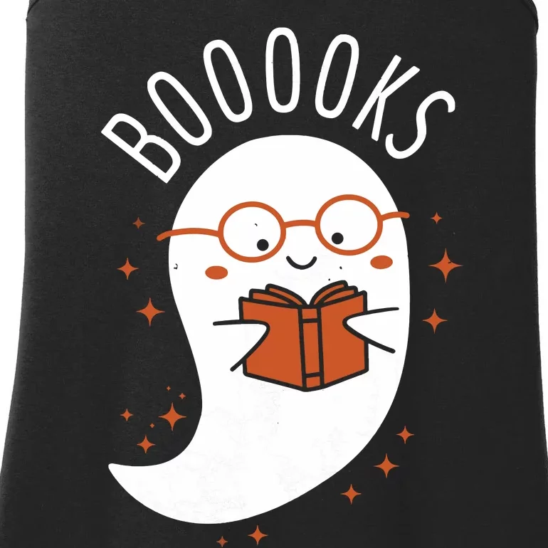 Booooks Ghost Funny Halloween Teacher Book Library Reading Ladies Essential Tank