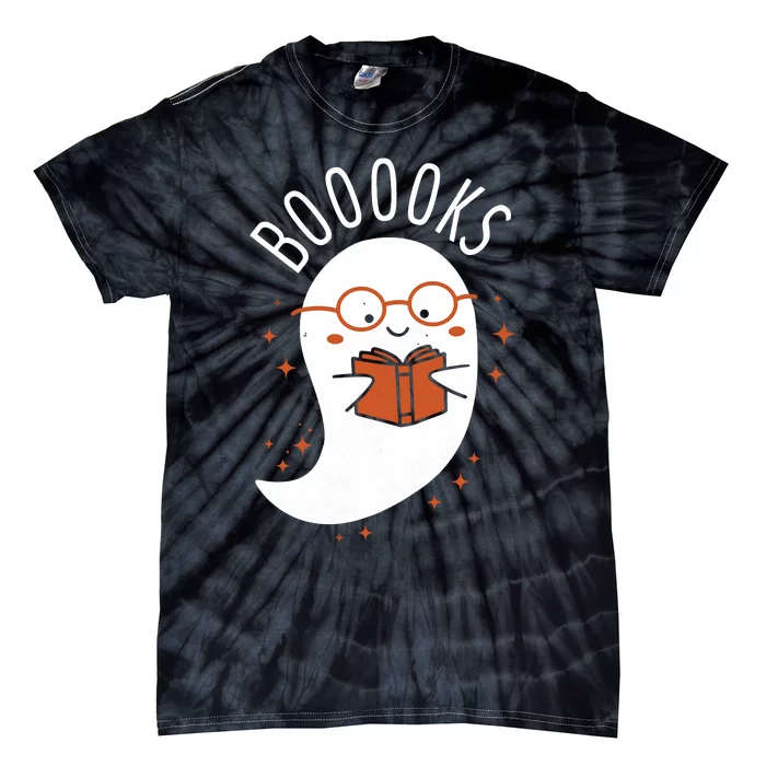 Booooks Ghost Funny Halloween Teacher Book Library Reading Tie-Dye T-Shirt