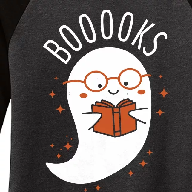 Booooks Ghost Funny Halloween Teacher Book Library Reading Women's Tri-Blend 3/4-Sleeve Raglan Shirt