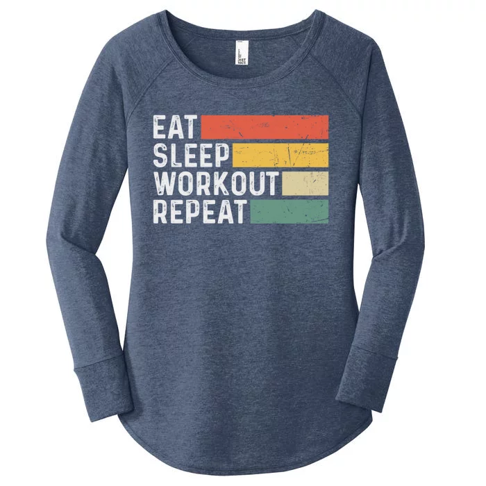 Bodybuilder Gym Funny Vintage Cute Gift Eat Sleep Workout Repeat Gift Women's Perfect Tri Tunic Long Sleeve Shirt