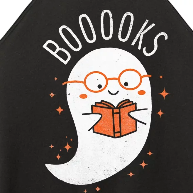 Booooks Ghost Funny Halloween Teacher Book Library Reading Women’s Perfect Tri Rocker Tank