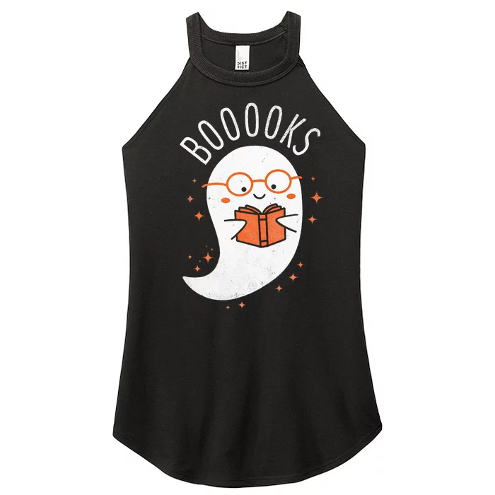 Booooks Ghost Funny Halloween Teacher Book Library Reading Women’s Perfect Tri Rocker Tank