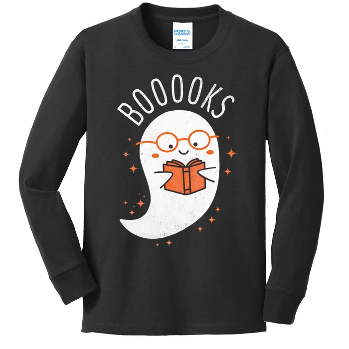 Booooks Ghost Funny Halloween Teacher Book Library Reading Kids Long Sleeve Shirt