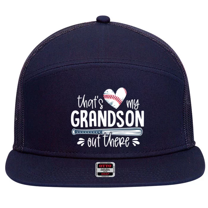 Baseball Gift For Grandparents That's My Grandson Out There Cute Gift 7 Panel Mesh Trucker Snapback Hat