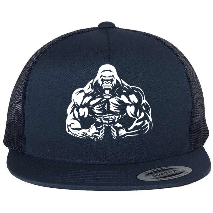 Bodybuilding Gorilla For The Next Workout In The Gym Flat Bill Trucker Hat