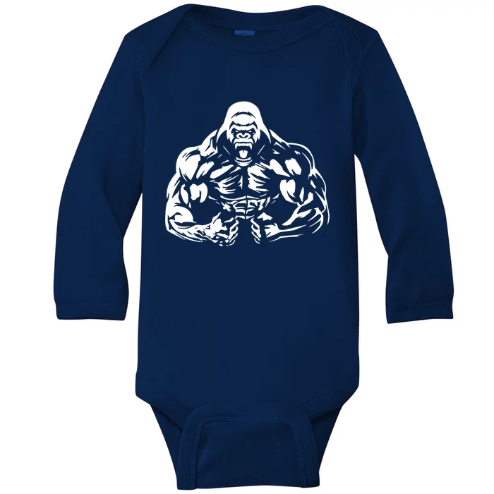 Bodybuilding Gorilla For The Next Workout In The Gym Baby Long Sleeve Bodysuit