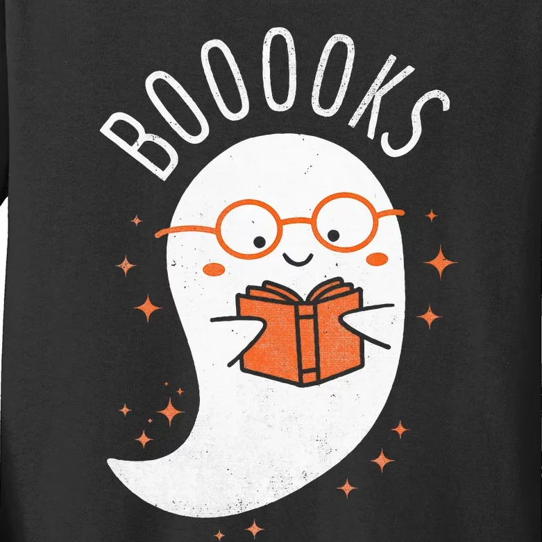 Booooks Ghost Funny Halloween Teacher Book Library Reading Kids Long Sleeve Shirt