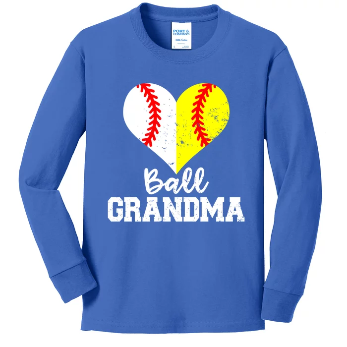 Ball Grandma Funny Baseball Softball Grandma Gift Kids Long Sleeve Shirt