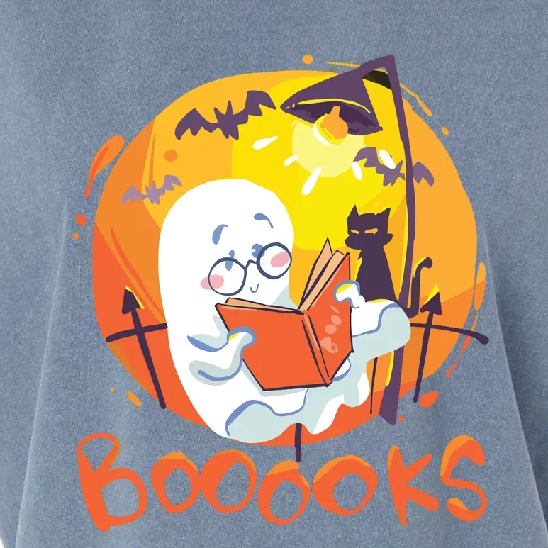 Booooks Ghost Funny Halloween Teacher Book Library Reading Garment-Dyed Women's Muscle Tee