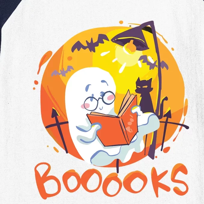 Booooks Ghost Funny Halloween Teacher Book Library Reading Baseball Sleeve Shirt