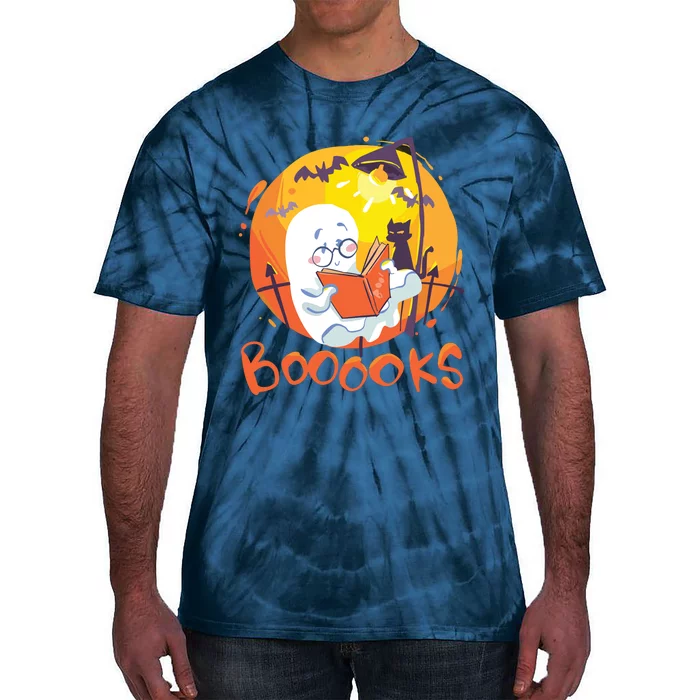 Booooks Ghost Funny Halloween Teacher Book Library Reading Tie-Dye T-Shirt