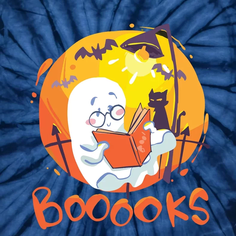 Booooks Ghost Funny Halloween Teacher Book Library Reading Tie-Dye T-Shirt