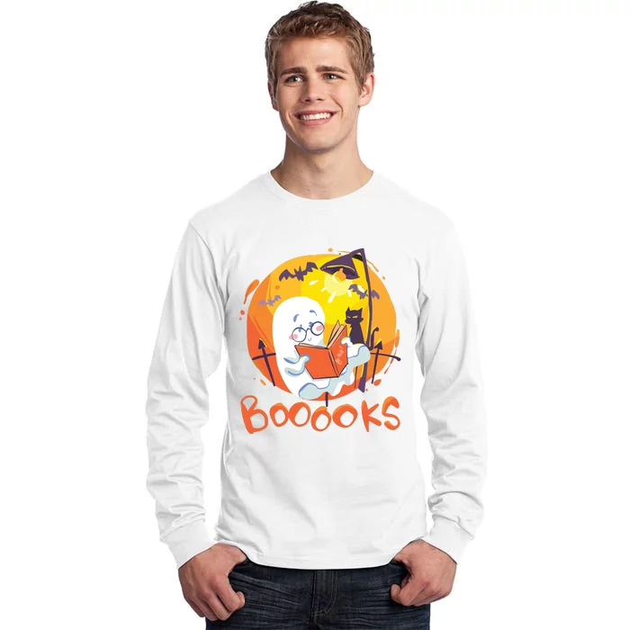 Booooks Ghost Funny Halloween Teacher Book Library Reading Tall Long Sleeve T-Shirt