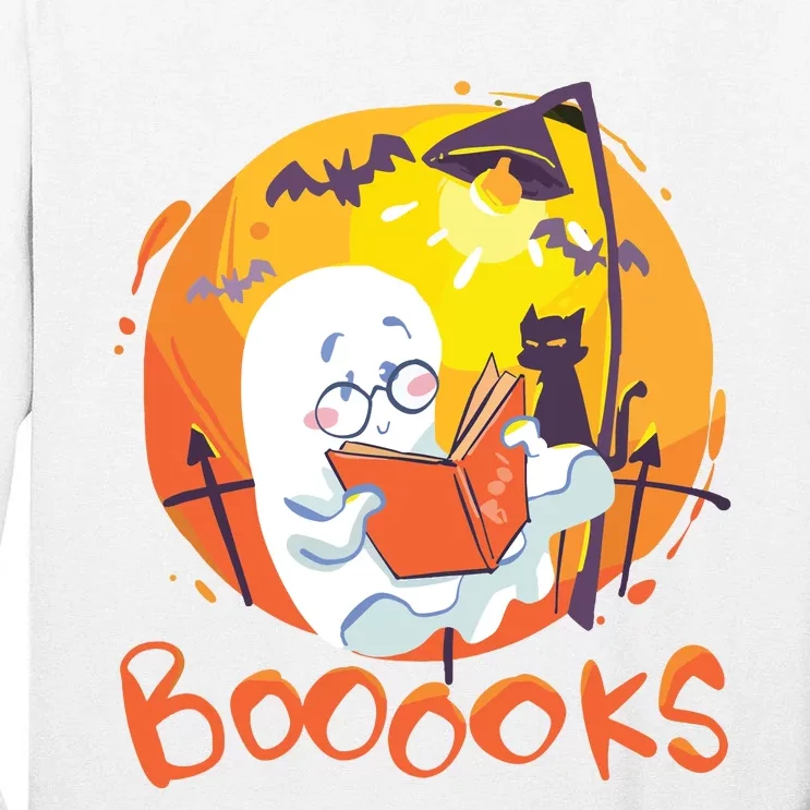 Booooks Ghost Funny Halloween Teacher Book Library Reading Tall Long Sleeve T-Shirt