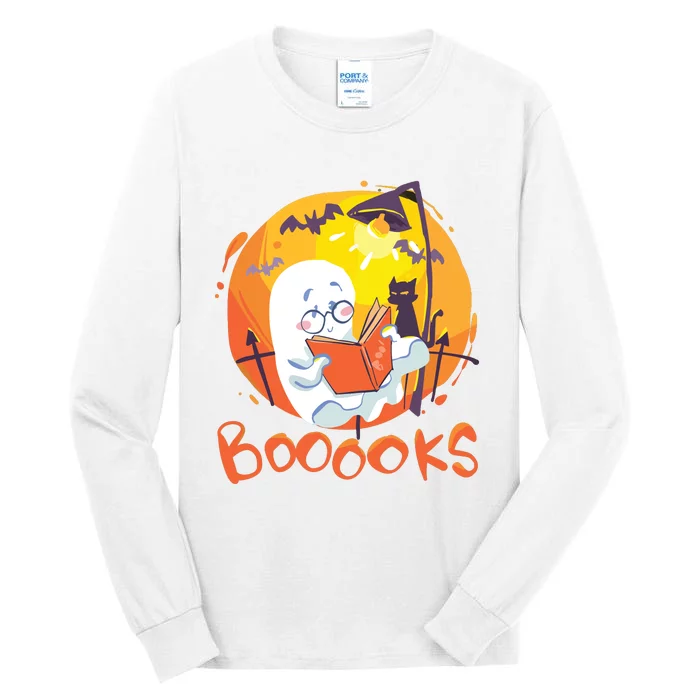 Booooks Ghost Funny Halloween Teacher Book Library Reading Tall Long Sleeve T-Shirt