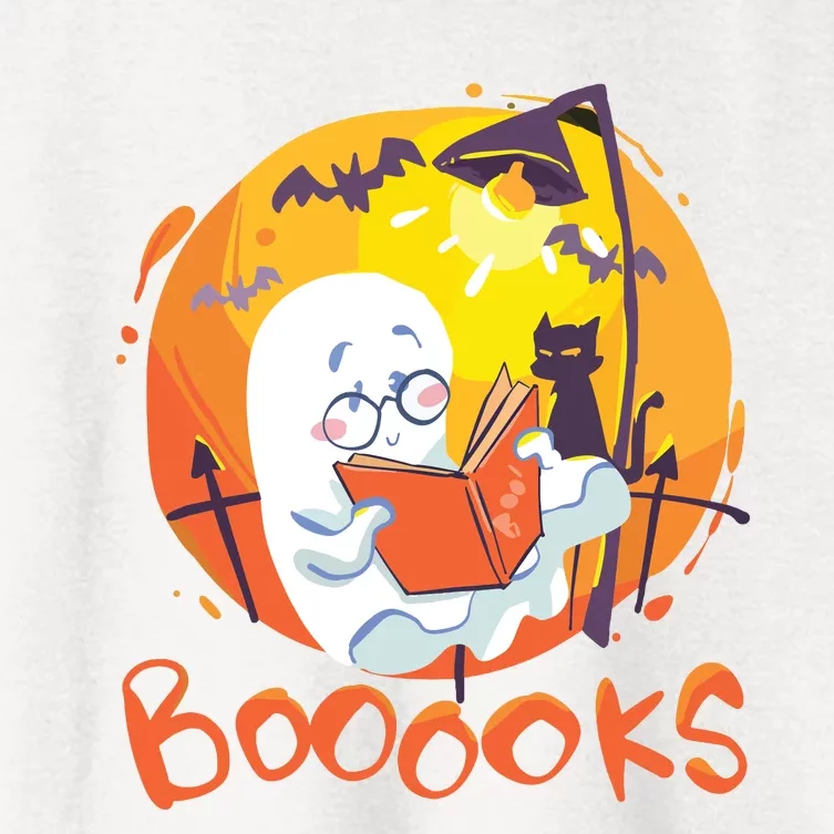 Booooks Ghost Funny Halloween Teacher Book Library Reading Women's Crop Top Tee