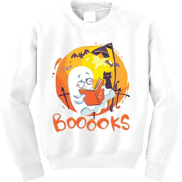 Booooks Ghost Funny Halloween Teacher Book Library Reading Kids Sweatshirt