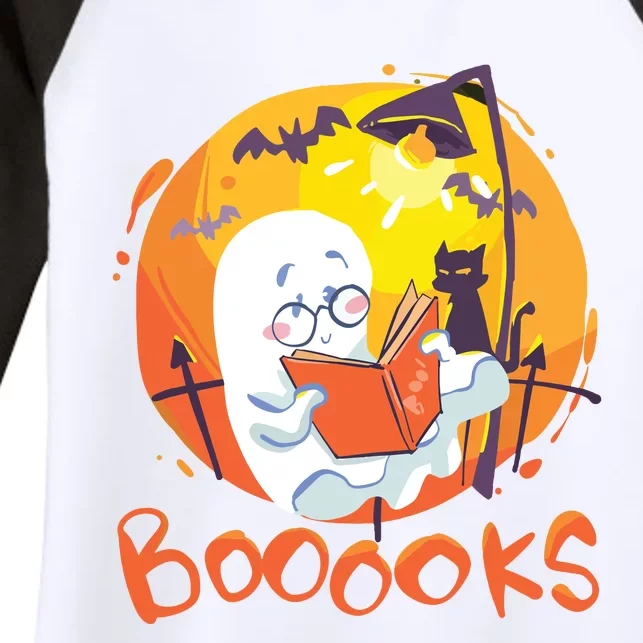 Booooks Ghost Funny Halloween Teacher Book Library Reading Women's Tri-Blend 3/4-Sleeve Raglan Shirt