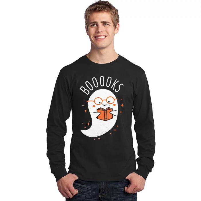 Booooks Ghost Funny Halloween Teacher Book Library Reading Tall Long Sleeve T-Shirt