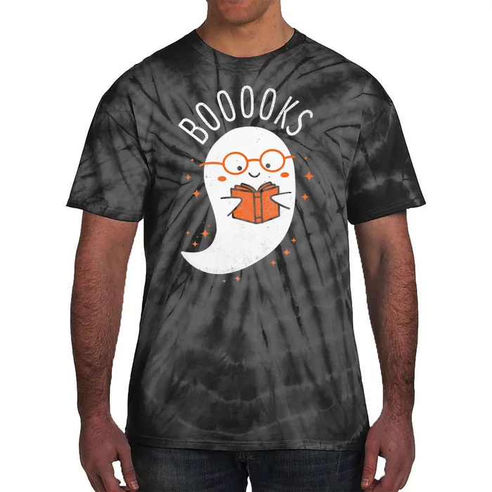 Booooks Ghost Funny Halloween Teacher Book Library Reading Tie-Dye T-Shirt