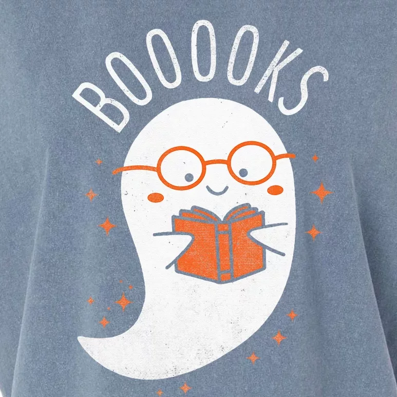 Booooks Ghost Funny Halloween Teacher Book Library Reading Garment-Dyed Women's Muscle Tee