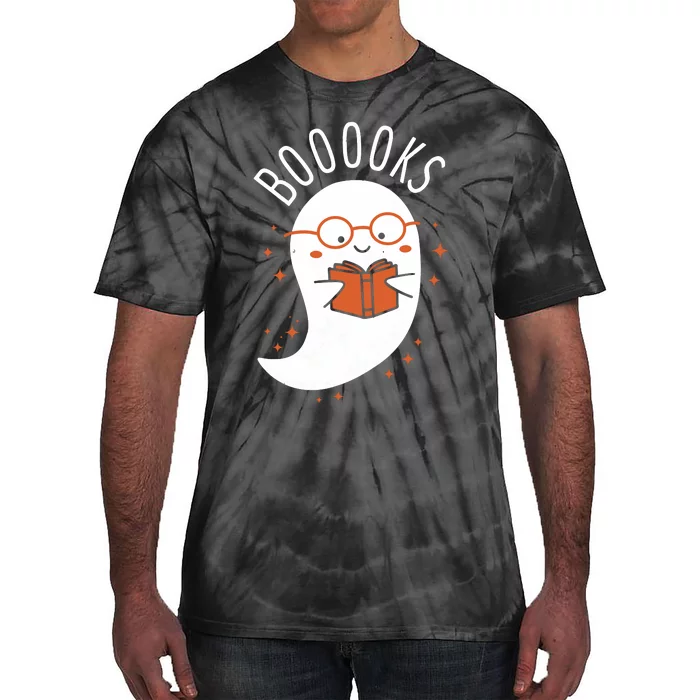 Booooks Ghost Funny Halloween Teacher Book Library Reading Tie-Dye T-Shirt