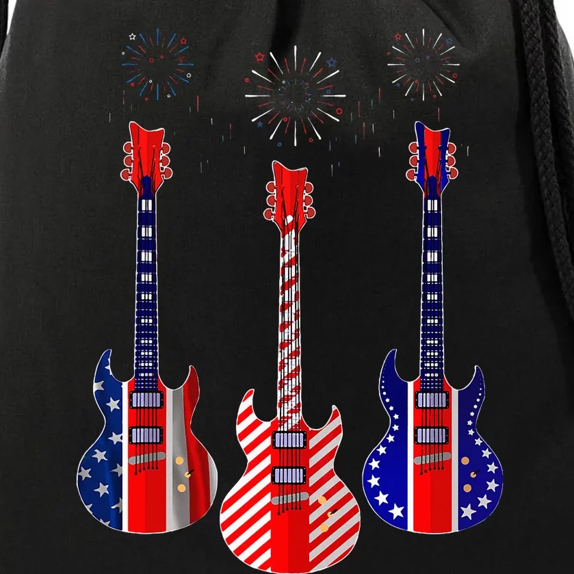 Bass Guitar Flag Usa 4th Of July Independence Day Pattern Drawstring Bag