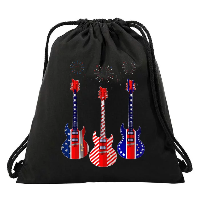 Bass Guitar Flag Usa 4th Of July Independence Day Pattern Drawstring Bag