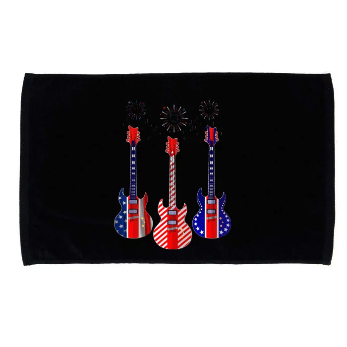 Bass Guitar Flag Usa 4th Of July Independence Day Pattern Microfiber Hand Towel