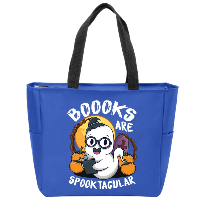 Boooks Ghost Funny Halloween Teacher Book Library Reading Meaningful Gift Zip Tote Bag