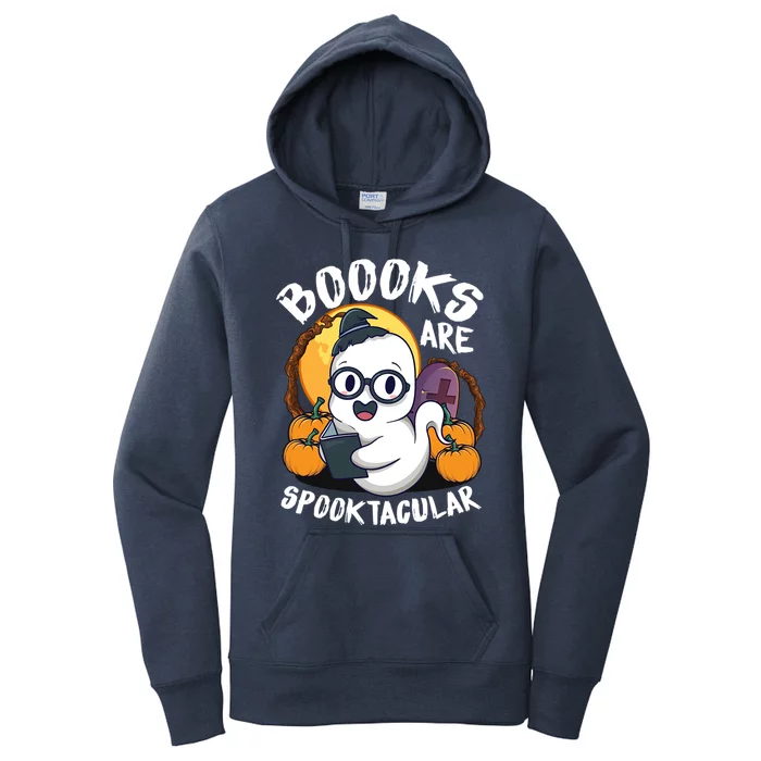 Boooks Ghost Funny Halloween Teacher Book Library Reading Meaningful Gift Women's Pullover Hoodie