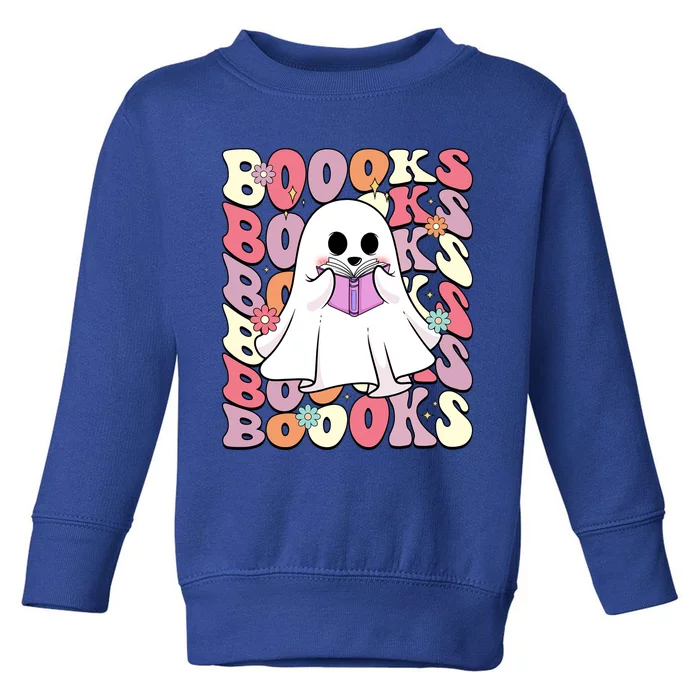 Boooks Ghost Groovy Book Reading Halloween Teacher Gift Toddler Sweatshirt