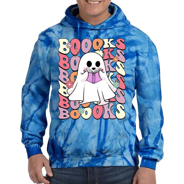 Boooks Ghost Groovy Book Reading Halloween Teacher Gift Tie Dye Hoodie