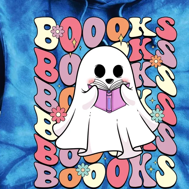 Boooks Ghost Groovy Book Reading Halloween Teacher Gift Tie Dye Hoodie