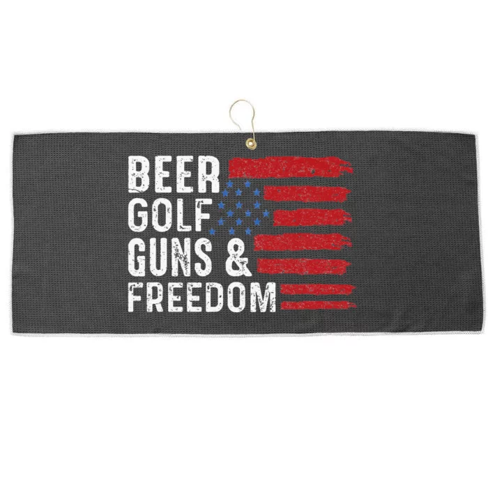 Beer Golf Guns & Freedom US Flag Large Microfiber Waffle Golf Towel