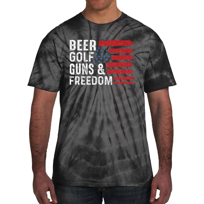 Beer Golf Guns & Freedom US Flag Tie-Dye T-Shirt