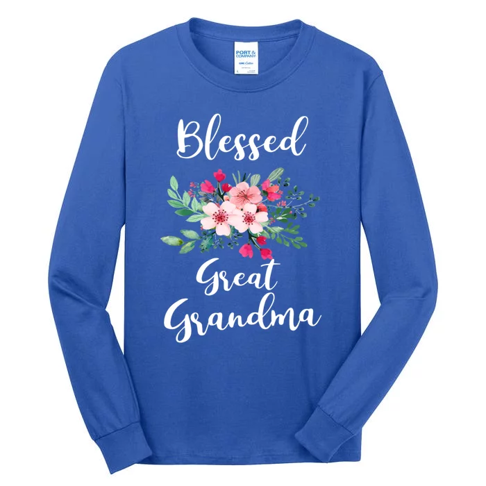 Blessed Great Grandma Flower Bouquet Gift For Grandma Gift Tall Long Sleeve T-Shirt