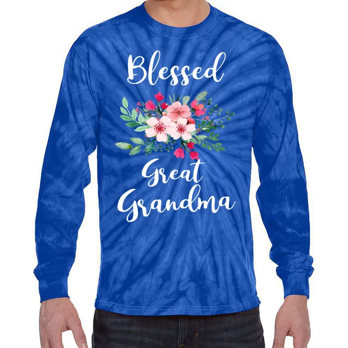 Blessed Great Grandma Flower Bouquet Gift For Grandma Gift Tie-Dye Long Sleeve Shirt