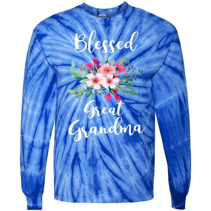 Blessed Great Grandma Flower Bouquet Gift For Grandma Gift Tie-Dye Long Sleeve Shirt